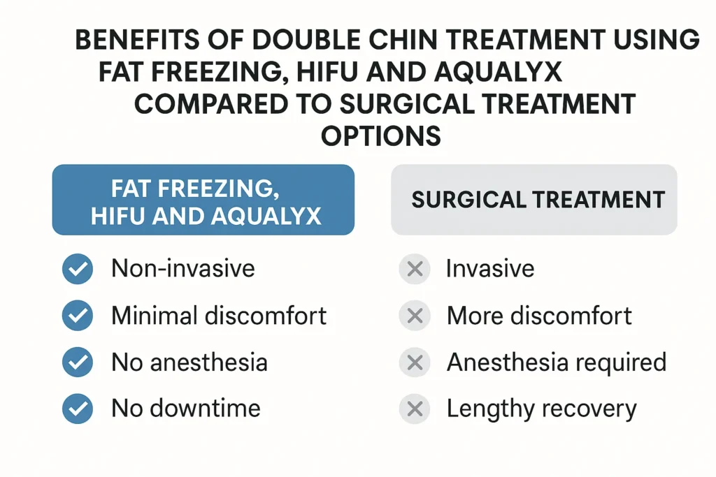 Graphic about the benefits of double chin treatment Harlow - from LA LIPO