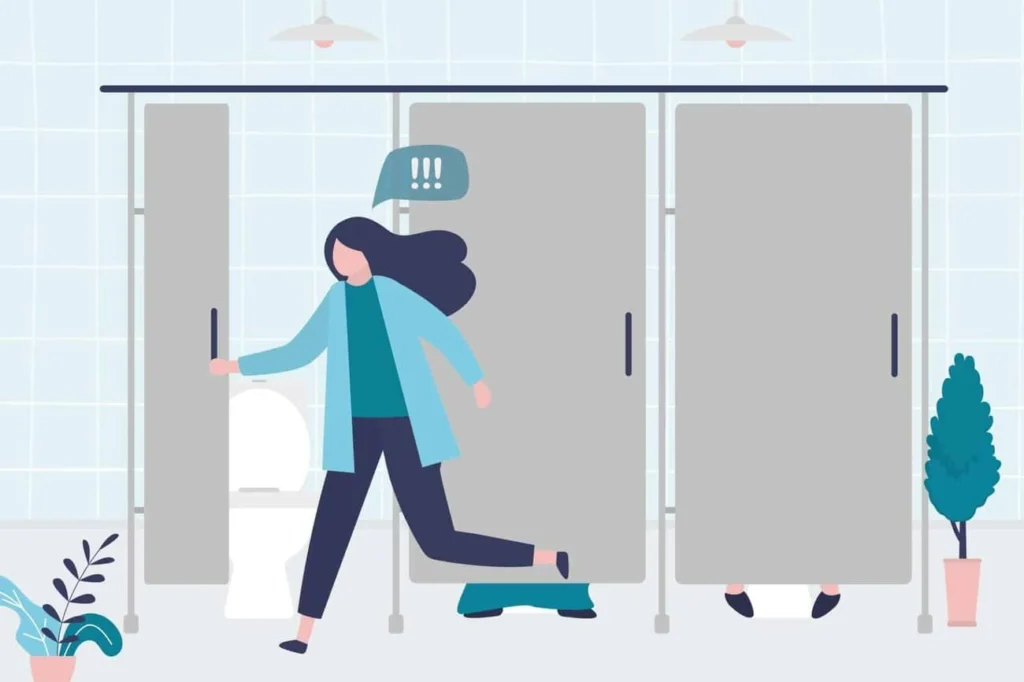 graphic of Urine incontinence Harlow woman running to the toilet.